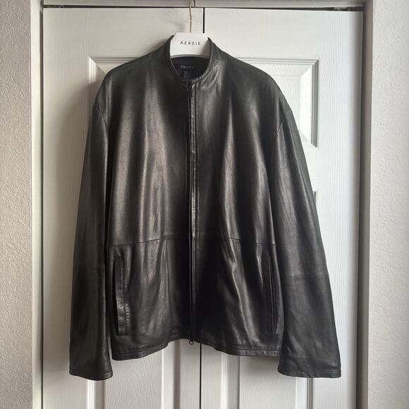 DKNY Leather Black Jacket Modern Genuine Leather Men's M (Woman’s L) Soft Lining - Picture 1 of 10